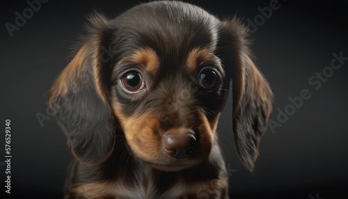 Face of a sad dachshund dog. Created with Generative AI.