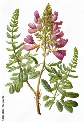 Astragalus Flower Botanical Illustration, Milkvetch Plant Realistic Painting, Abstract Generative AI Illustration