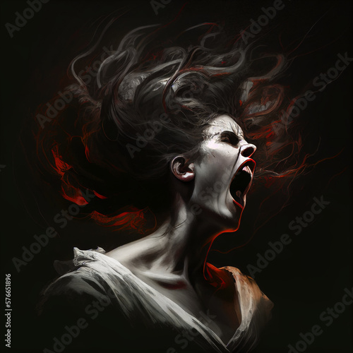 Banshee Irish Female Spirit Screaming Shrieking Woman Phantom Undead DND RPG Roleplaying Caravaggio Style Concept Painting Generative AI Tools Technology illustration