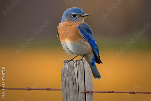 An eastern bluebird sitting on a fence post, generative AI
