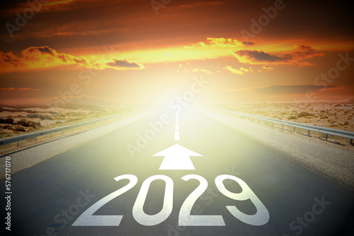 2029 - empty road on a desert and sunset sky