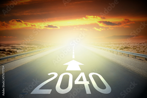 2040 - empty road on a desert and sunset sky