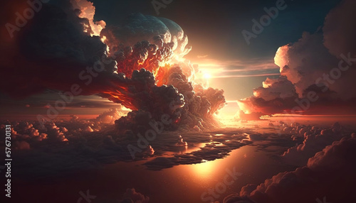 Shining bright sky representing heaven opening. Landscape view and Heaven concept. AI generated