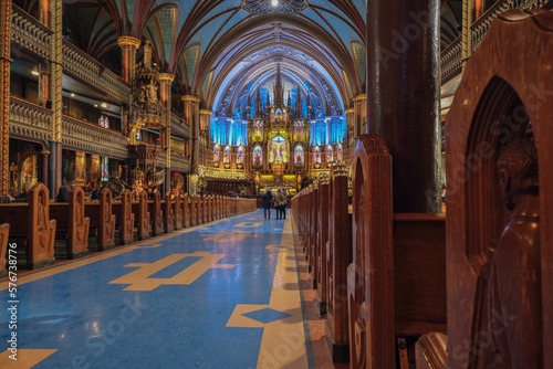 Magnificent opulent splendid baroque gothic church cathedral basilica interiors with stucco, murals, altar, Pilars, ceiling paintings, gold, wood domes nave