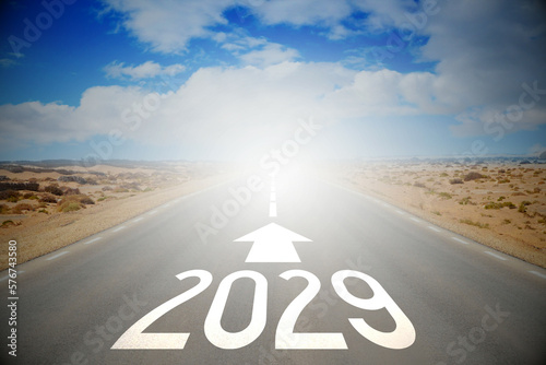 2029 - empty road on a desert and clouds on a sky