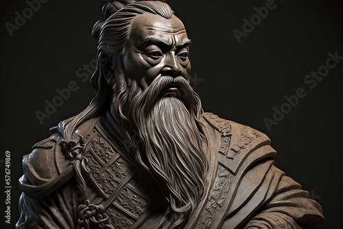 Confucius, the ancient chinese philosopher, statue with black background