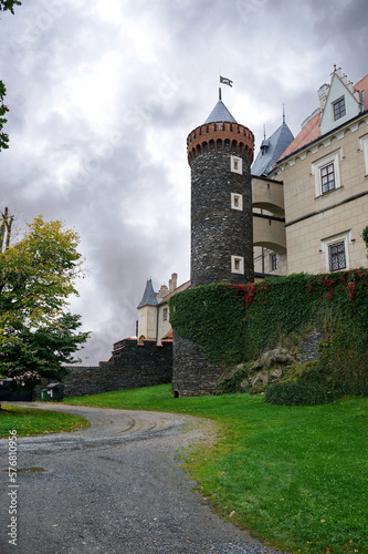 View on Zleby castle on a cloudy day, Czech Republic