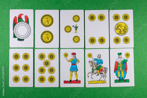 Italian playing cards, sicilian deck coins suit