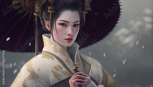 oriental woman geisha closeup, fictional character, Ai based