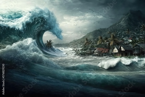 tsunami in Indonesia natural disaster. Generative ai.