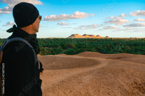 View of man looking at the Siwa Oasis in Egypt