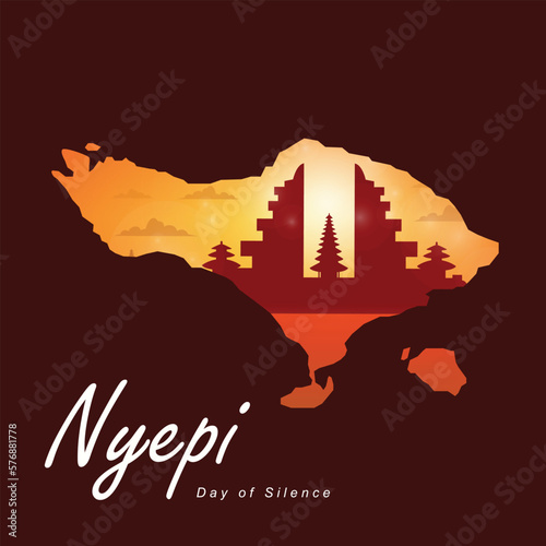 Greetings for Nyepi day of silence in the symbol of the island of bali