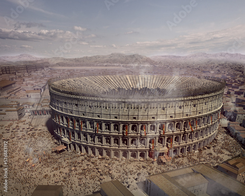 roman colosseum with detail of ancient roman forum 3d rendering
