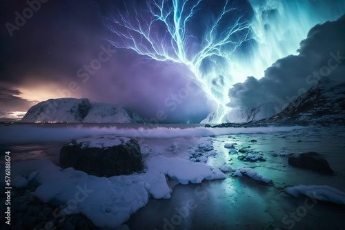 Die Polarlichter werden von einem Gewitter erfasst