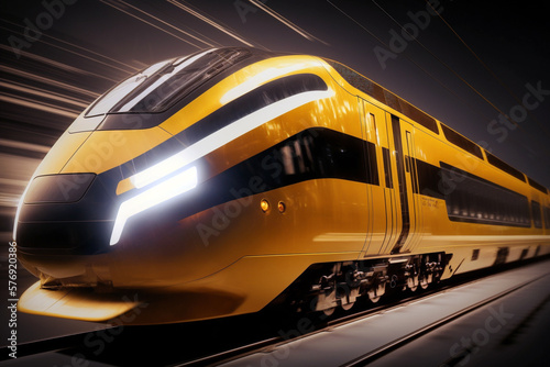 Futuristic high speed train in yellow and black color concept. Generative ai illustration
