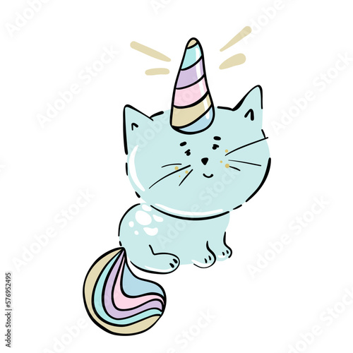 Vector illustration of cute white cat unicorn or caticorn life activity planner including working, shopping, cooking, driving, working out, etc