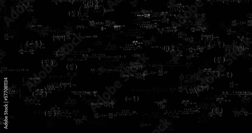 Image of mathematical equations processing on black background