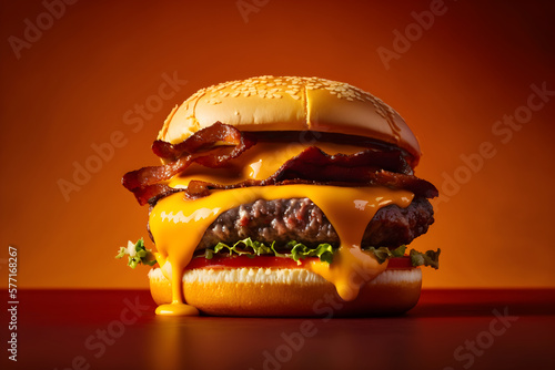 Appetizing hamburger ideal for advertisements with generative AI technology - Neutral background