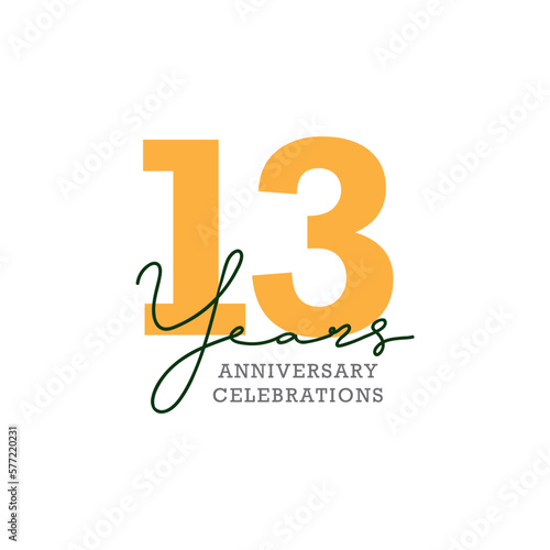 13 years anniversary. Anniversary template design concept with golden number , design for event, invitation card, greeting card, banner, poster, flyer, book cover and print. Vector Eps10