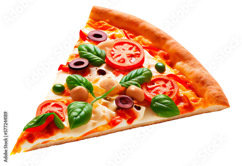 pizza aislada, queso, tomate, aceitunas y albahaca, Ai