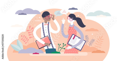 Nerds illustration, transparent background.IT geek clothing style flat tiny persons concept.Couple with vintage and trendy elements.