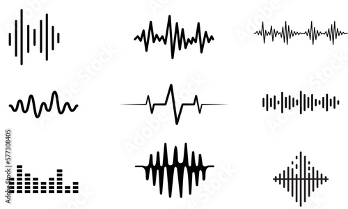 hand drawn doodle audio wave icon illustration symbol isolated, Set of Radio Wave icons. Monochrome simple sound wave on white background. Isolated vector illustration.