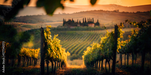Toscana , vineyard, pastoral scene , Sunrice Landscape. ai generative
