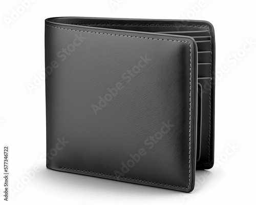 Classic black leather wallet on white background 