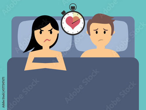 concept of premature ejaculation man sexual and relationship problem flat vector.