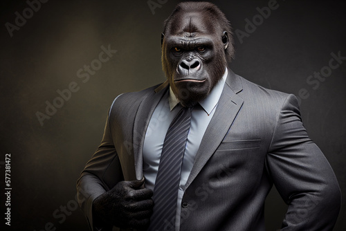 portrait of a gorilla in a business suit, a Gorilla dressed in a formal business suit,director of the company, Generative AI