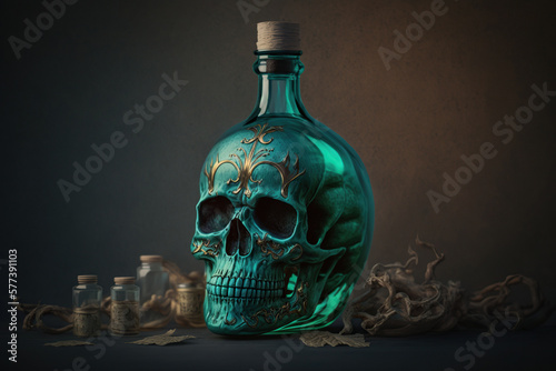 A bottle of poison with a skull painted on it, concept of Deadly and Menacing, created with Generative AI technology