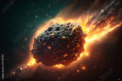 Meteorites in space.AI technology generated image