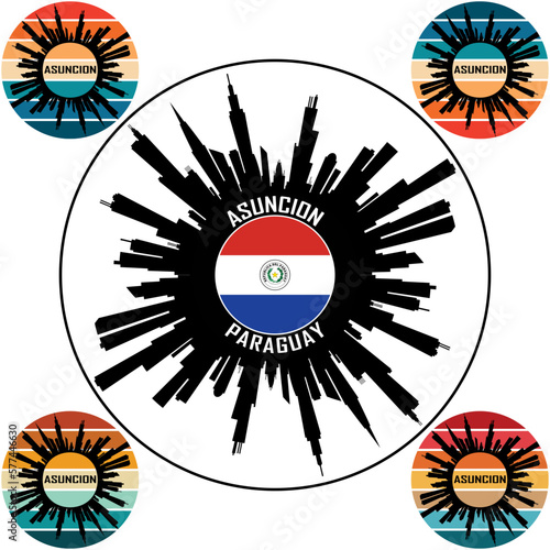 Asuncion Paraguay Flag Skyline Silhouette Asuncion Paraguay Lover Travel Souvenir Sticker Vector Illustration SVG EPS AI