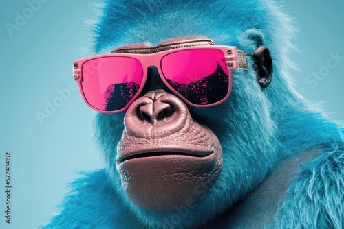 Blue gorilla with sunglasses. Generative AI