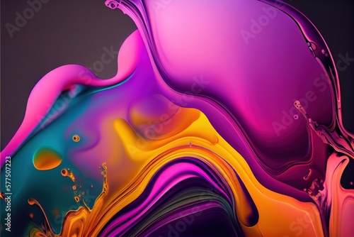 Abstract colorful background. Oil and water drops. Rainbow blurred texture. 3d render illustration, empty space, Generative AI