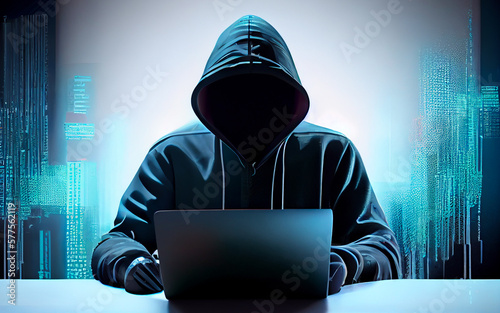 Hacker with laptop, hacker security measure