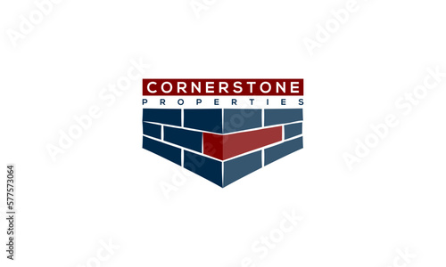 illustration vector graphic logo designs. cornerstone properties, brick building, foundation, point of view