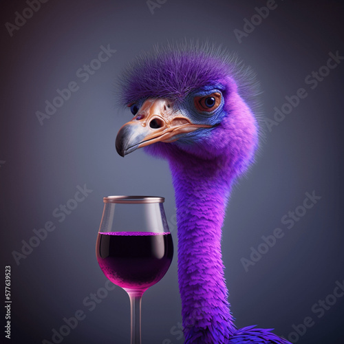 ostrich with wine glass