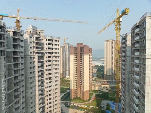 Aerial view of multistory apartment construction site in China