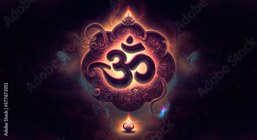 Om sign with a flame