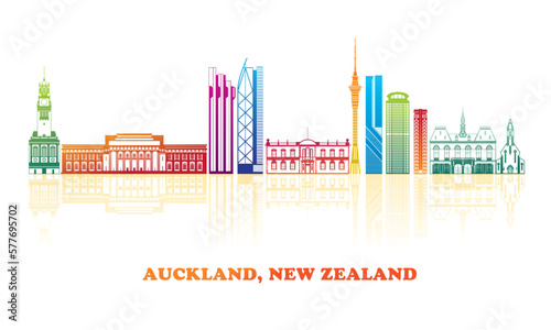 Colourfull Skyline panorama of city of Auckland, New Zealand - vector illustration