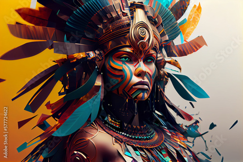 Beautiful abstract geometric Aztec warrior background. Generative AI technology.