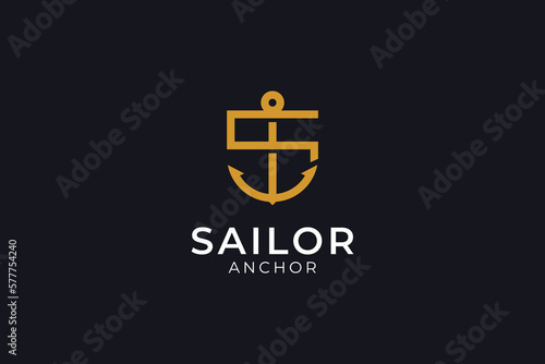 Modern simple and minimalist letter s combined with anchor logo design