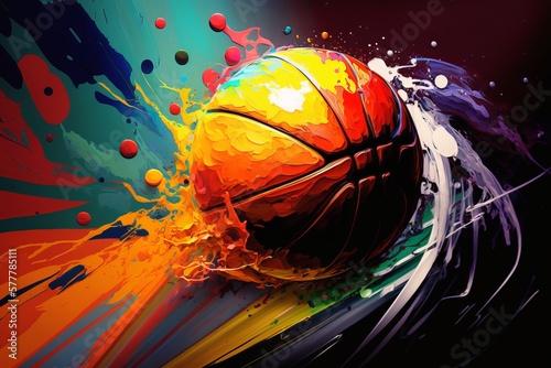 Piłka do koszykówki abstrakcyjny kolorowy akrylowy obraz Generative AI
