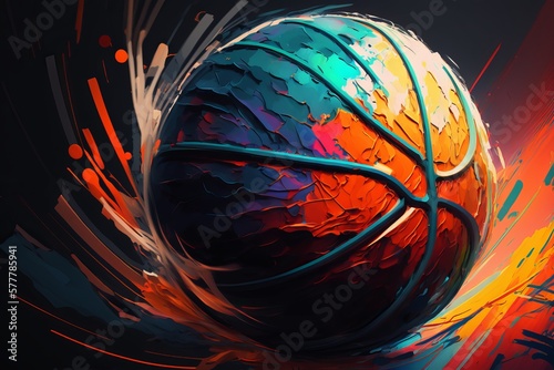 Piłka do koszykówki abstrakcyjny kolorowy akrylowy obraz Generative AI