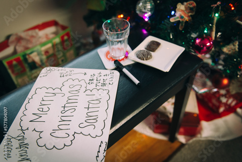 Cookies and milk and thank you message to santa clause