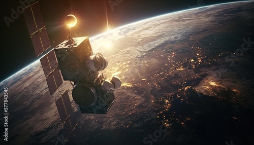 Satellite in orbit around the earth created with generative ai technology