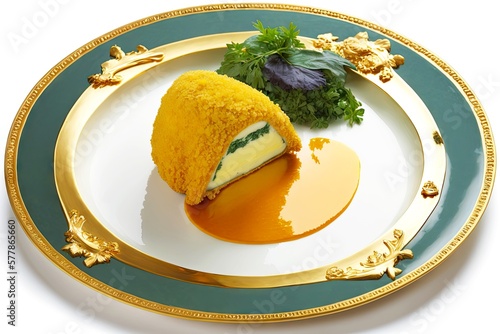 golden chicken kiev with crispy golden crust served on plate, created with generative ai