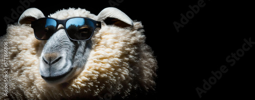 Cool sheep with sunglasses. The stereotypical passive follower. Image created with generative ai