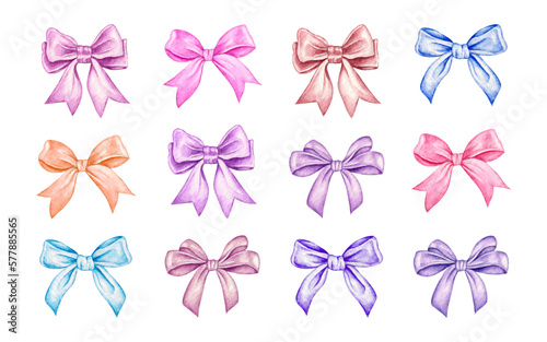 Set of watercolor various colorful gift bow collection